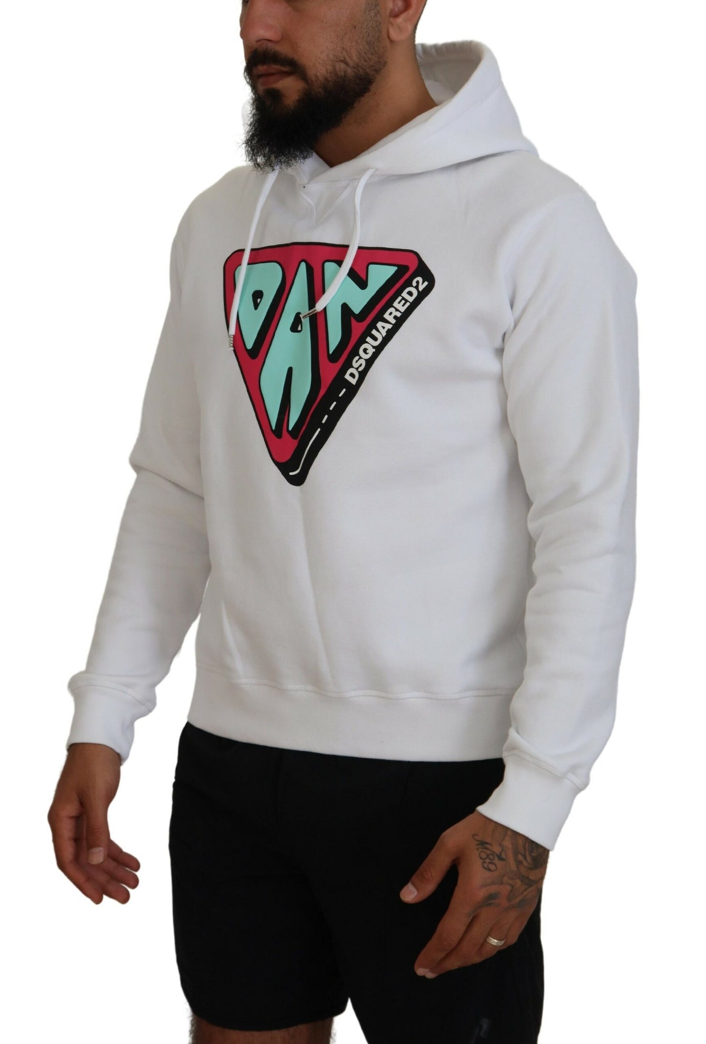 Pull en coton blanc à capuche avec imprimé de Dsquared²
