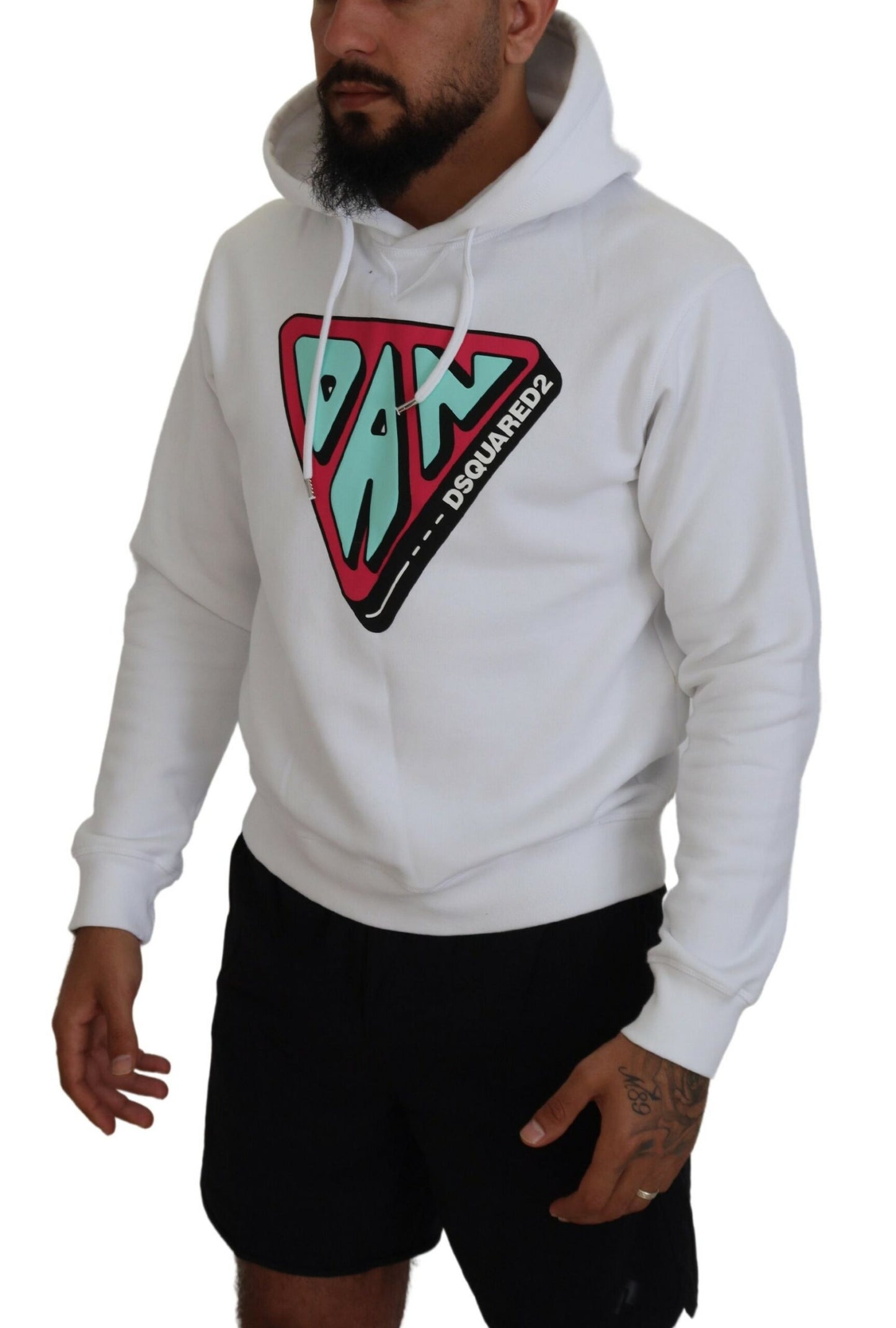 Pull en coton blanc à capuche avec imprimé de Dsquared²