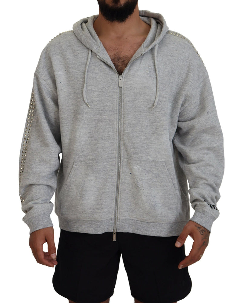 Pull gris à capuche Dsquared² avec imprimé et ornements en strass