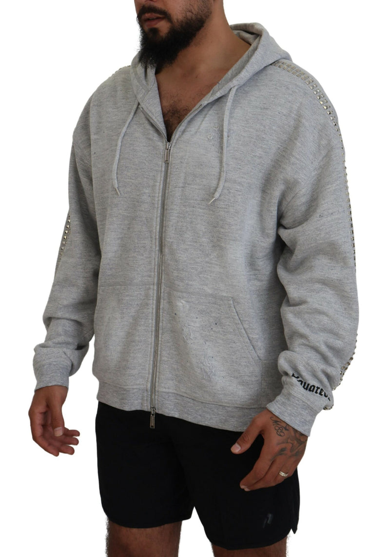 Pull gris à capuche Dsquared² avec imprimé et ornements en strass