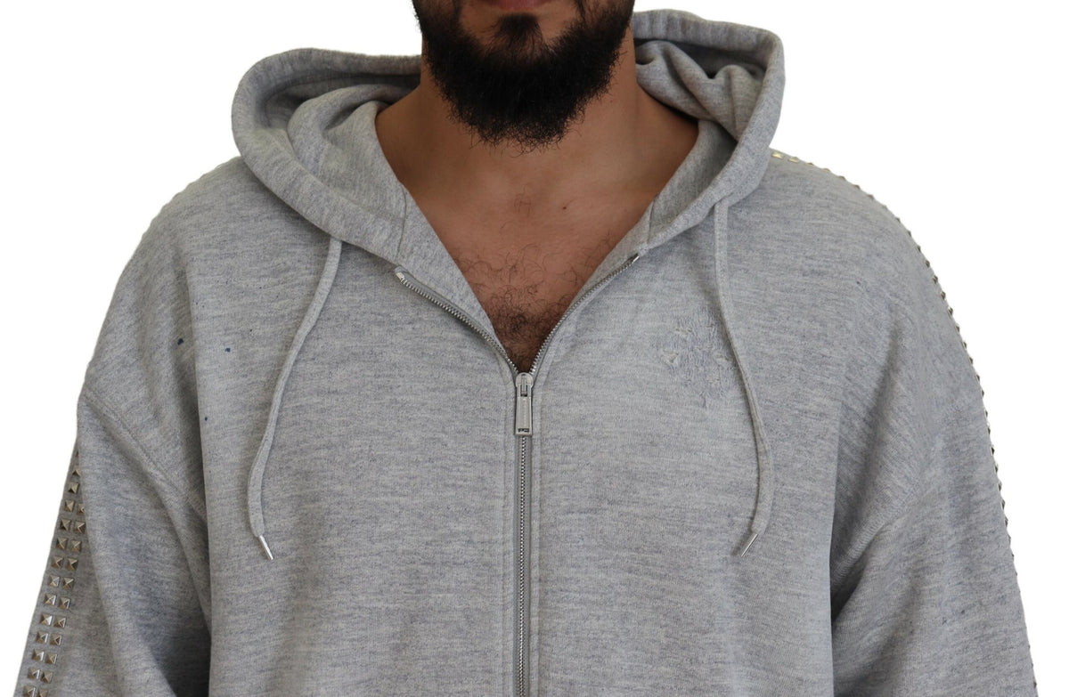 Pull gris à capuche Dsquared² avec imprimé et ornements en strass