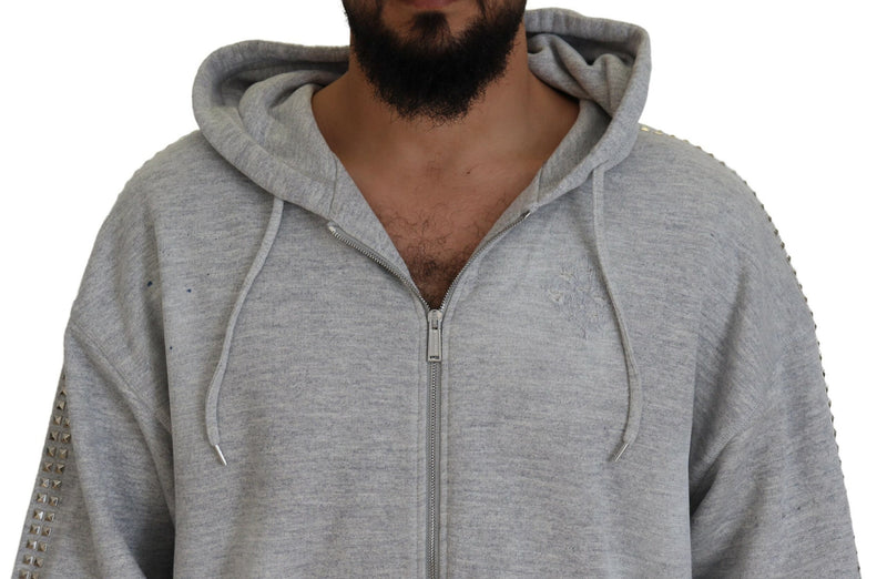 Pull gris à capuche Dsquared² avec imprimé et ornements en strass