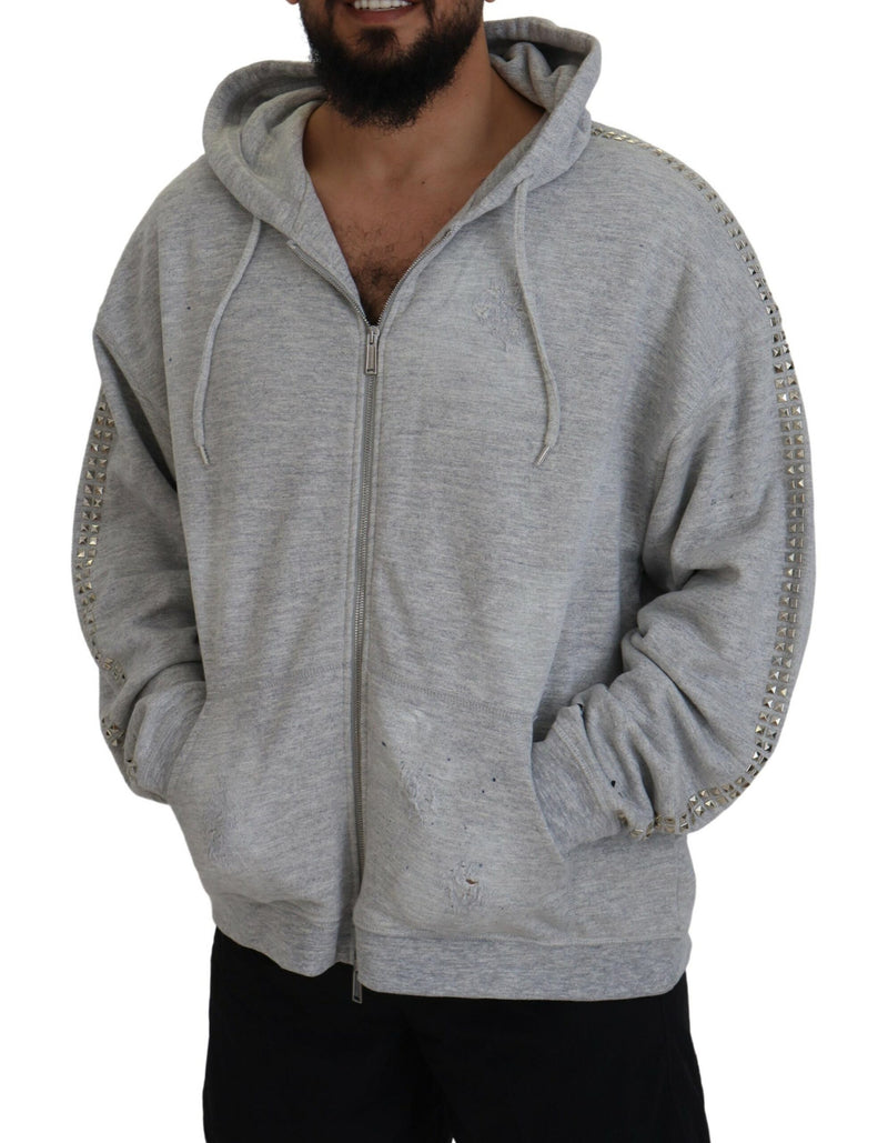 Pull gris à capuche Dsquared² avec imprimé et ornements en strass