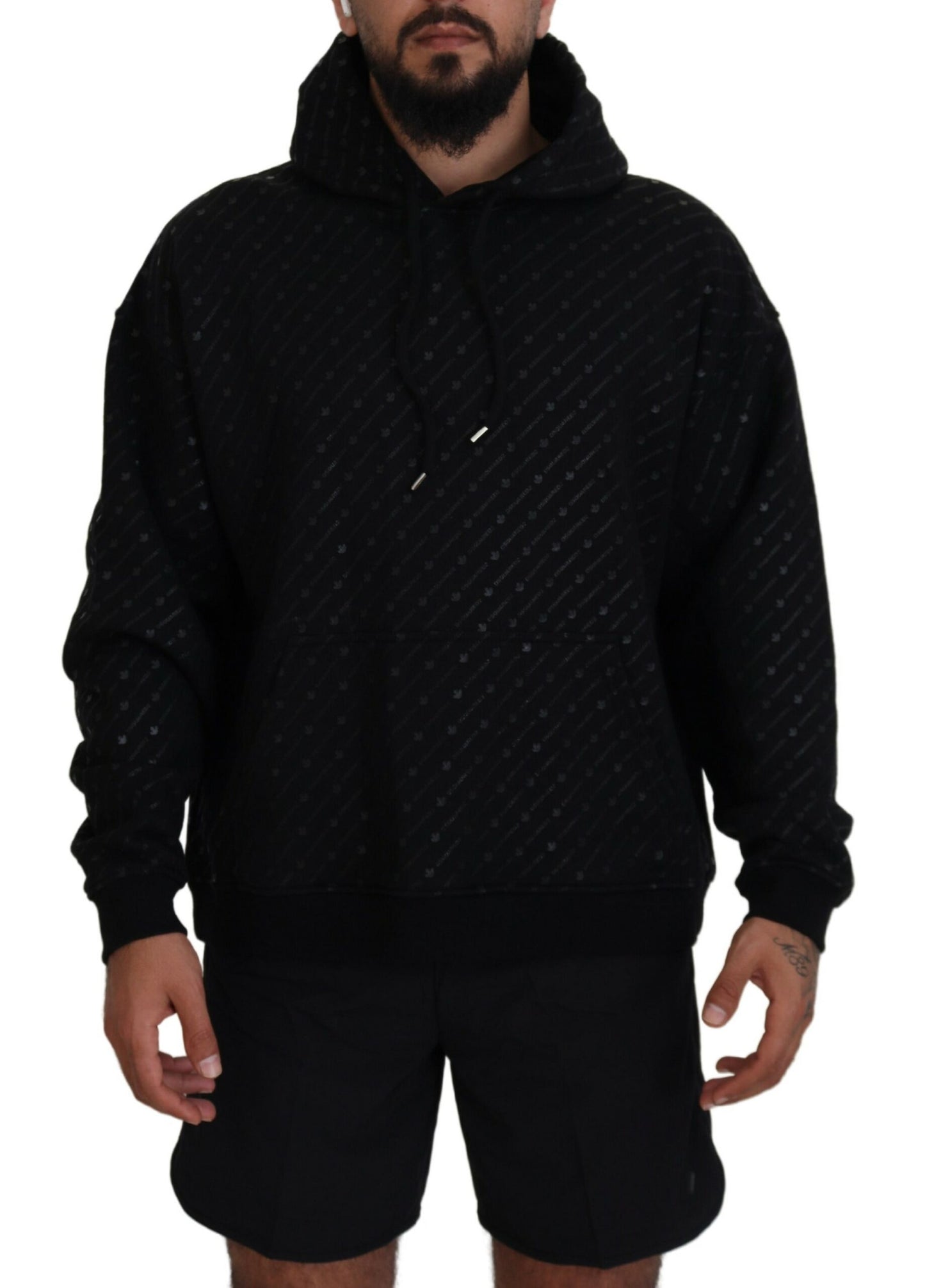 Pull à capuche noir en coton pour homme avec imprimé de la marque Dsquared²