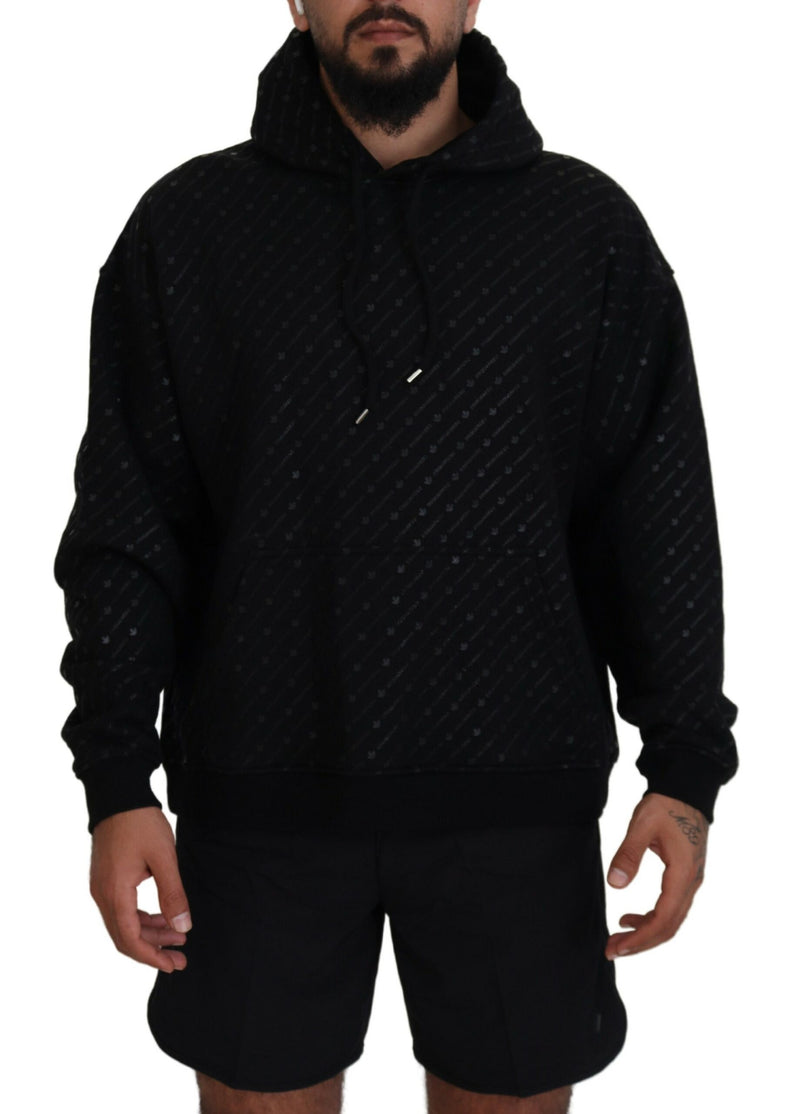 Pull à capuche noir en coton pour homme avec imprimé de la marque Dsquared²