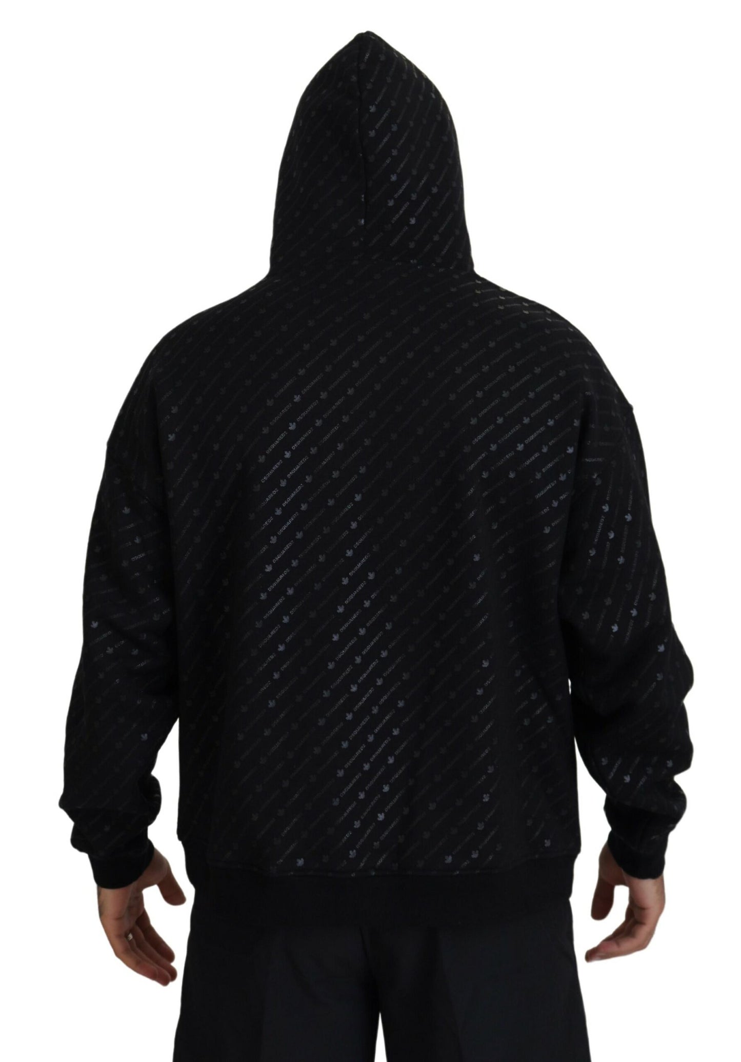 Pull à capuche noir en coton pour homme avec imprimé de la marque Dsquared²