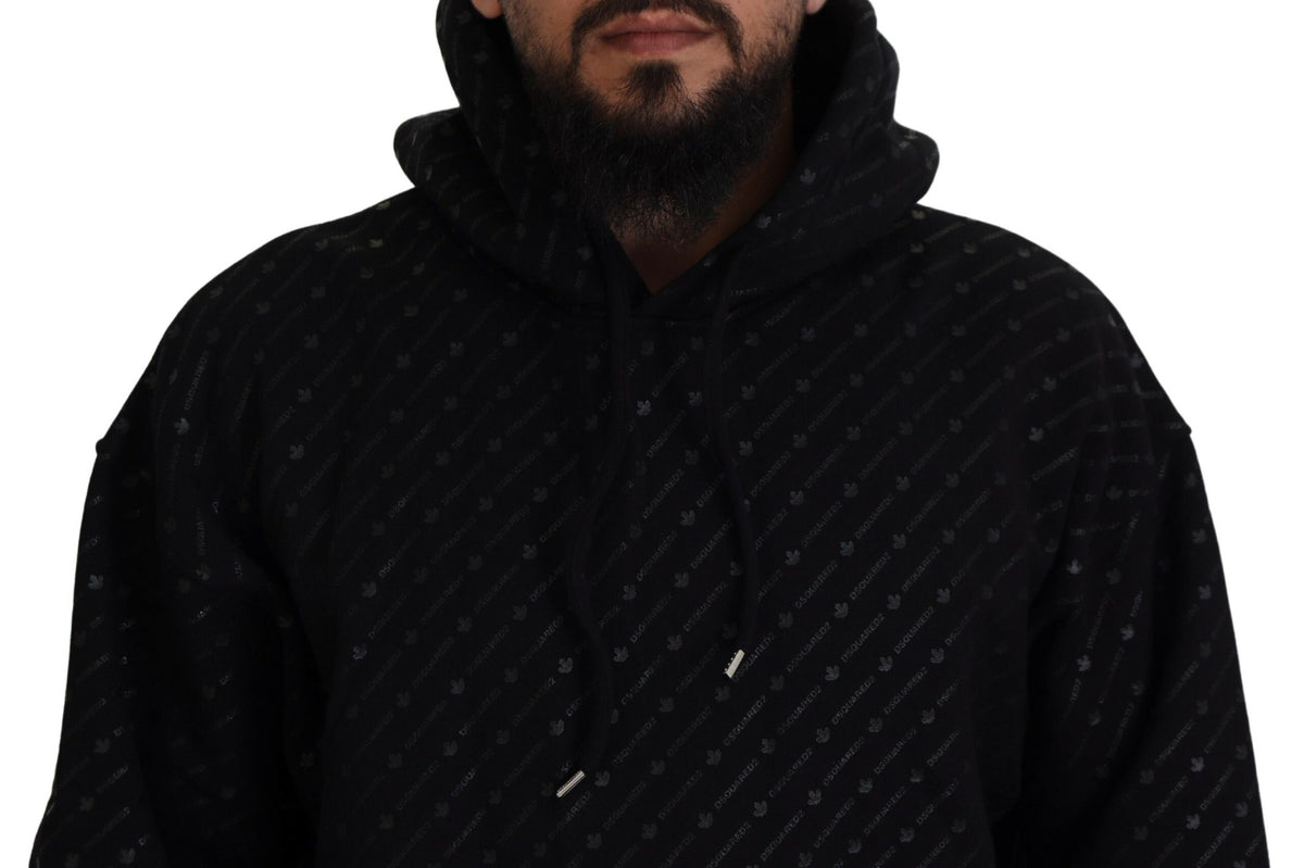 Pull à capuche noir en coton pour homme avec imprimé de la marque Dsquared²