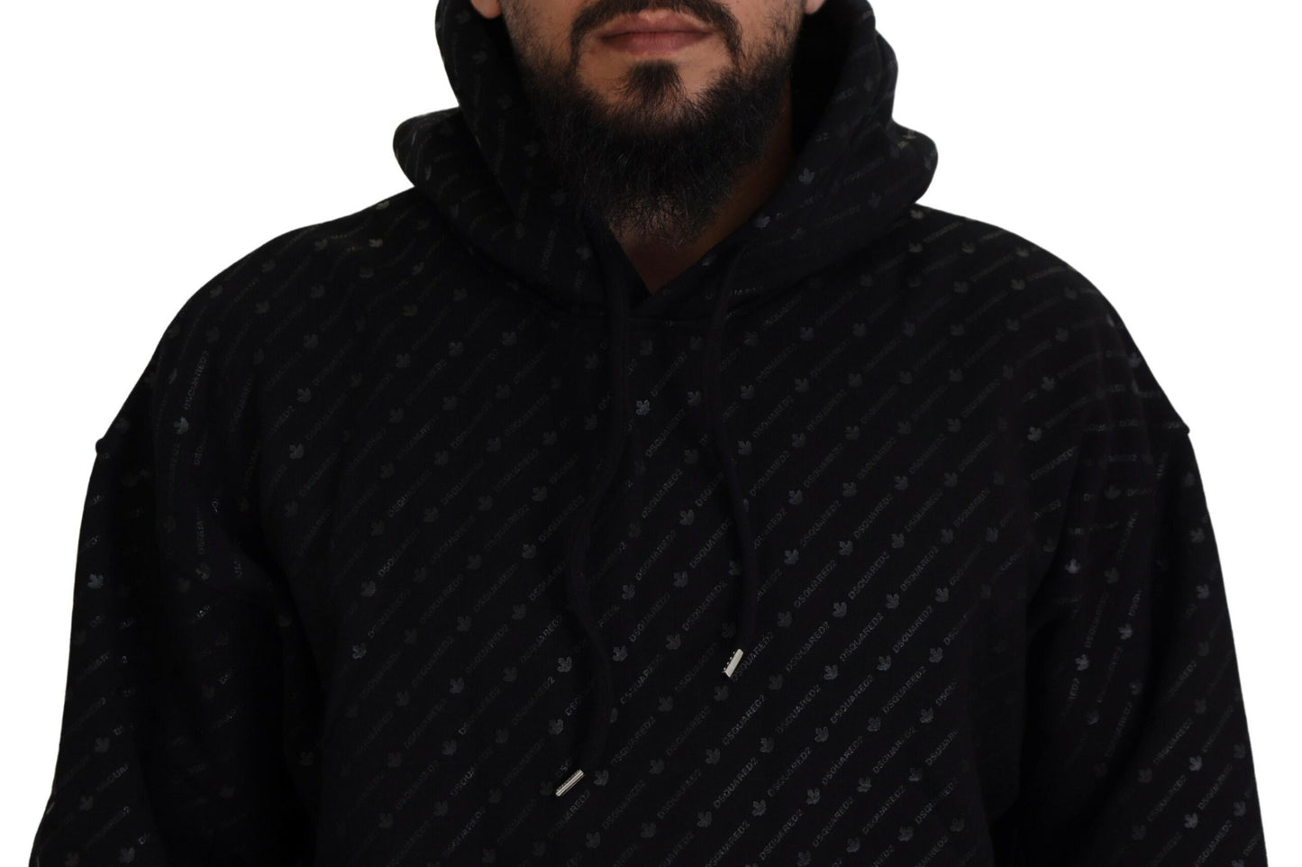 Pull à capuche noir en coton pour homme avec imprimé de la marque Dsquared²