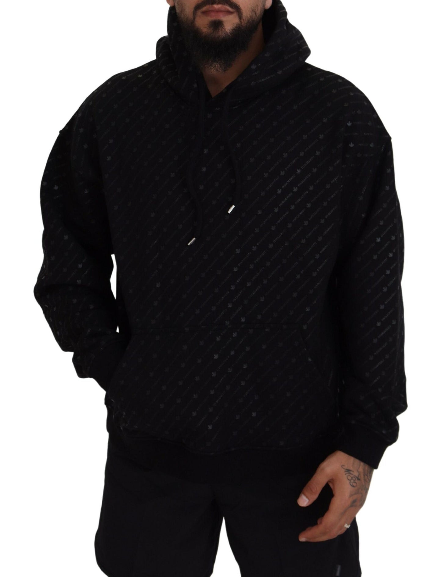 Pull à capuche noir en coton pour homme avec imprimé de la marque Dsquared²