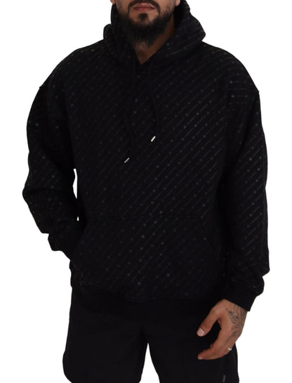 Pull à capuche noir en coton pour homme avec imprimé de la marque Dsquared²