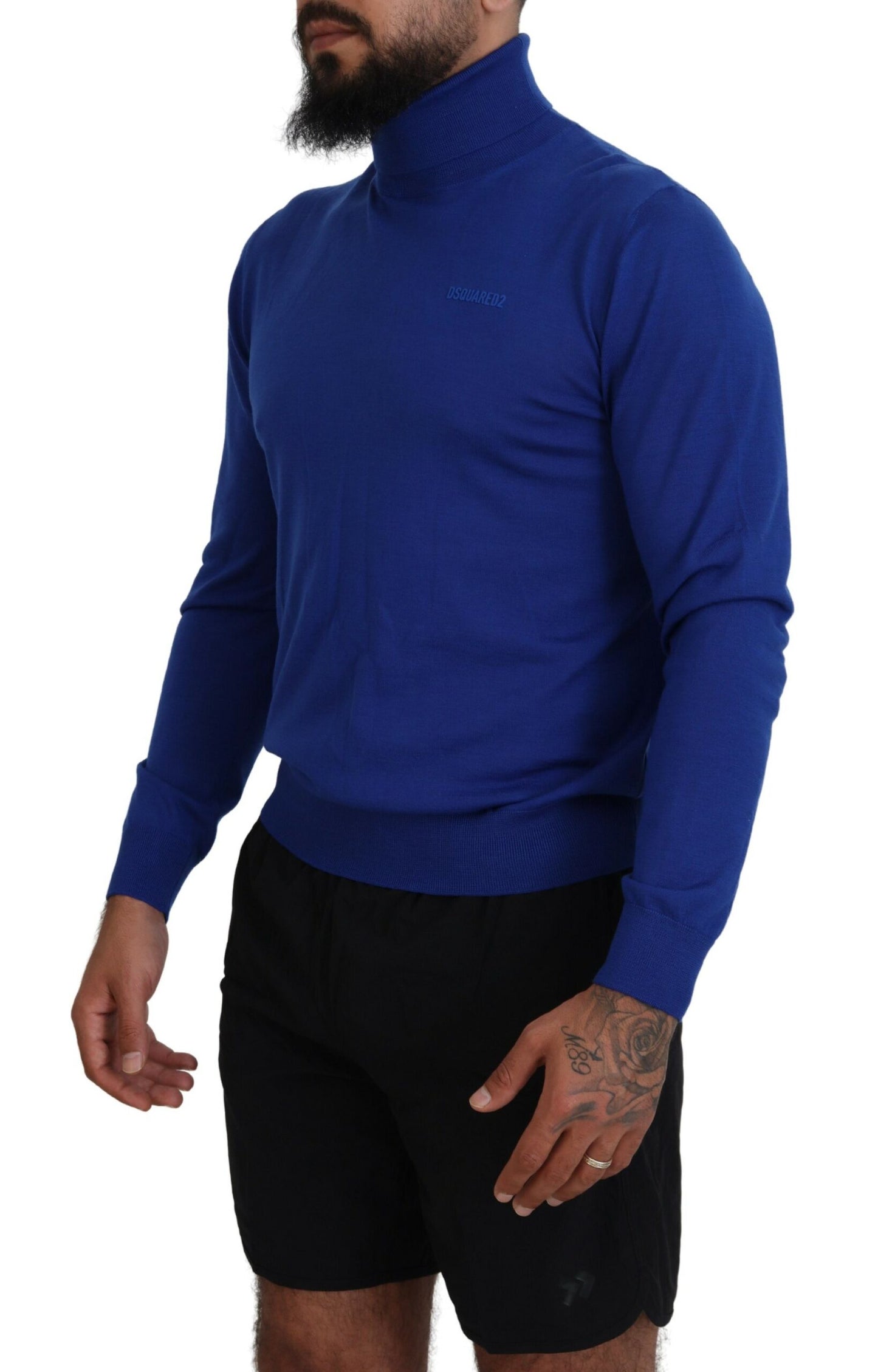 Dsquared² Blauwe trui met logo-print, lange mouwen en coltruimok