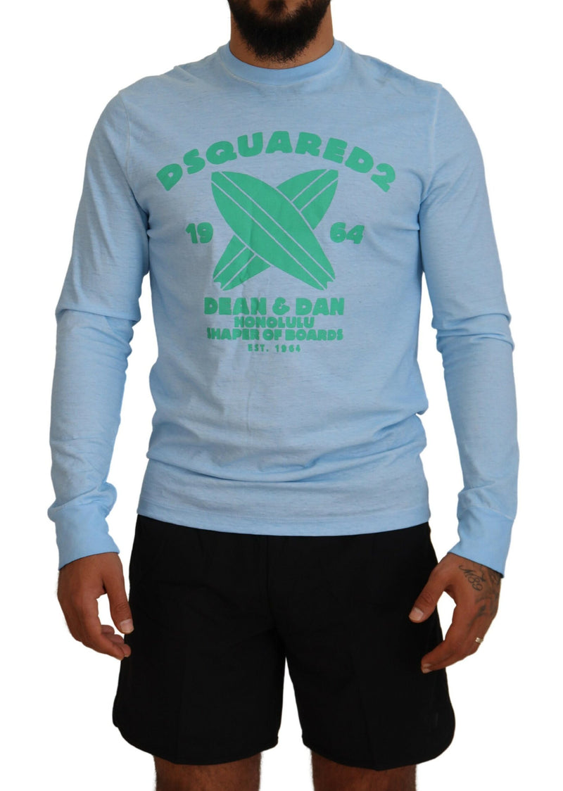 Pull homme Dsquared² à manches longues, bleu clair, imprimé.