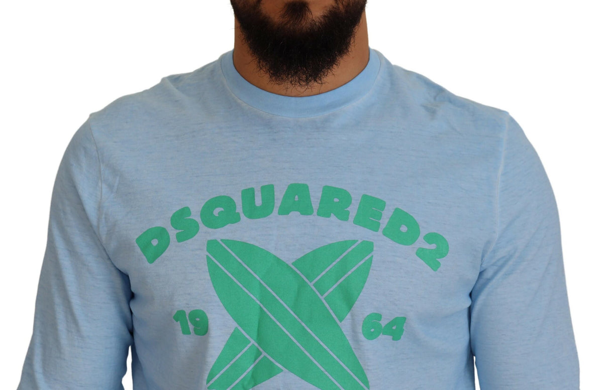 Pull homme Dsquared² à manches longues, bleu clair, imprimé.