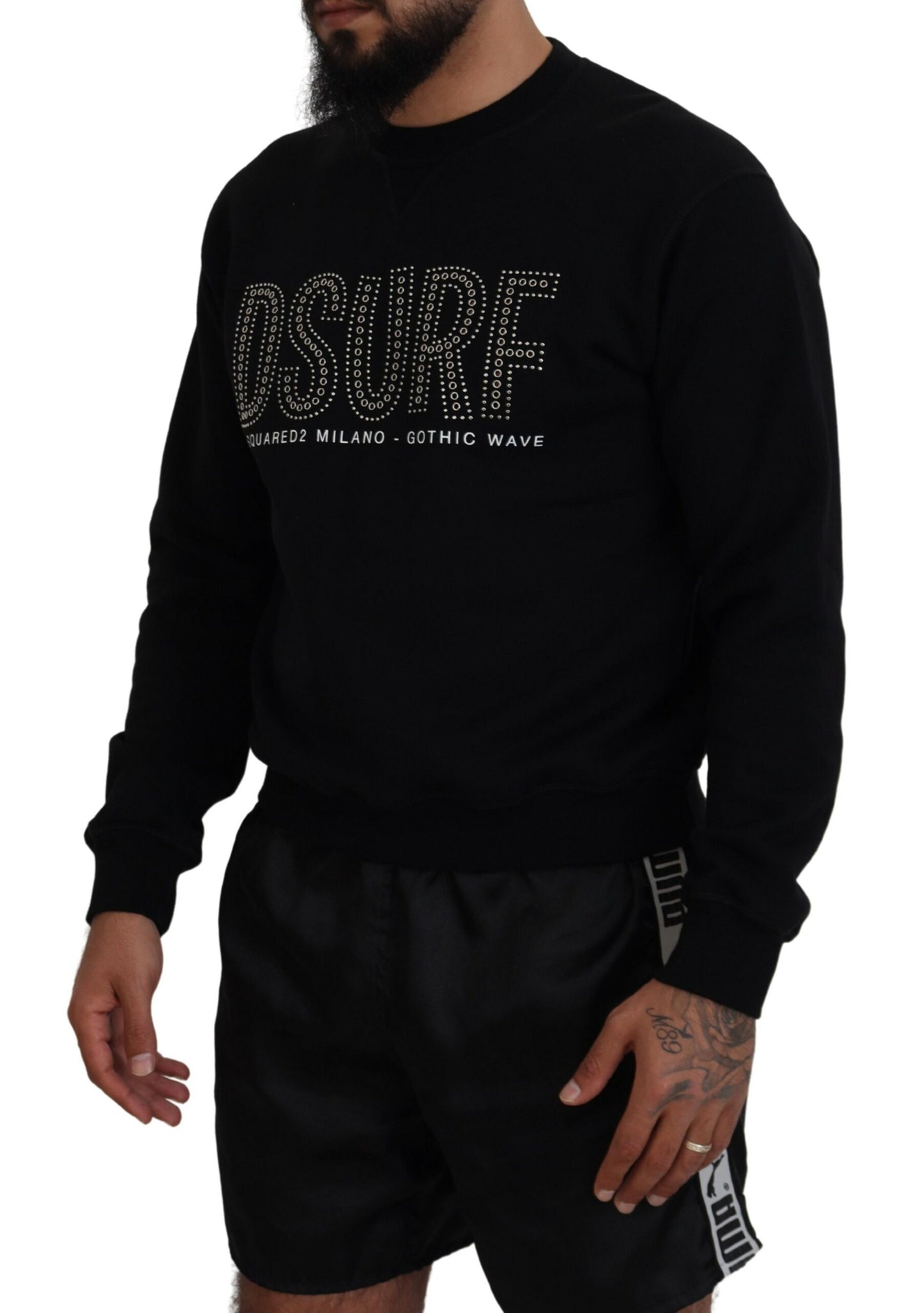 Pull en coton noir à manches longues avec imprimé de Dsquared²