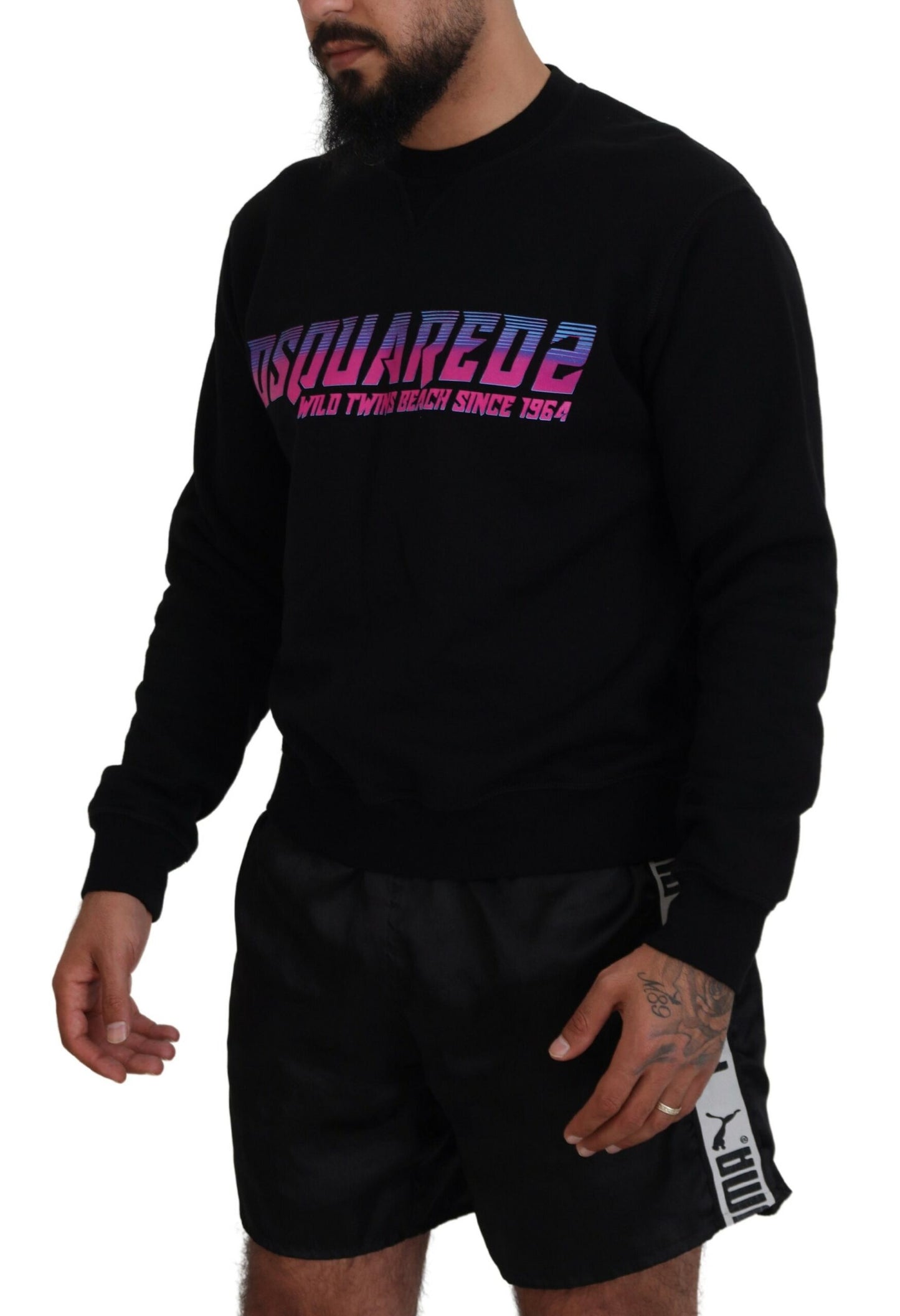 Pull en laine à manches longues pour homme Dsquared² avec imprimé du logo noir.