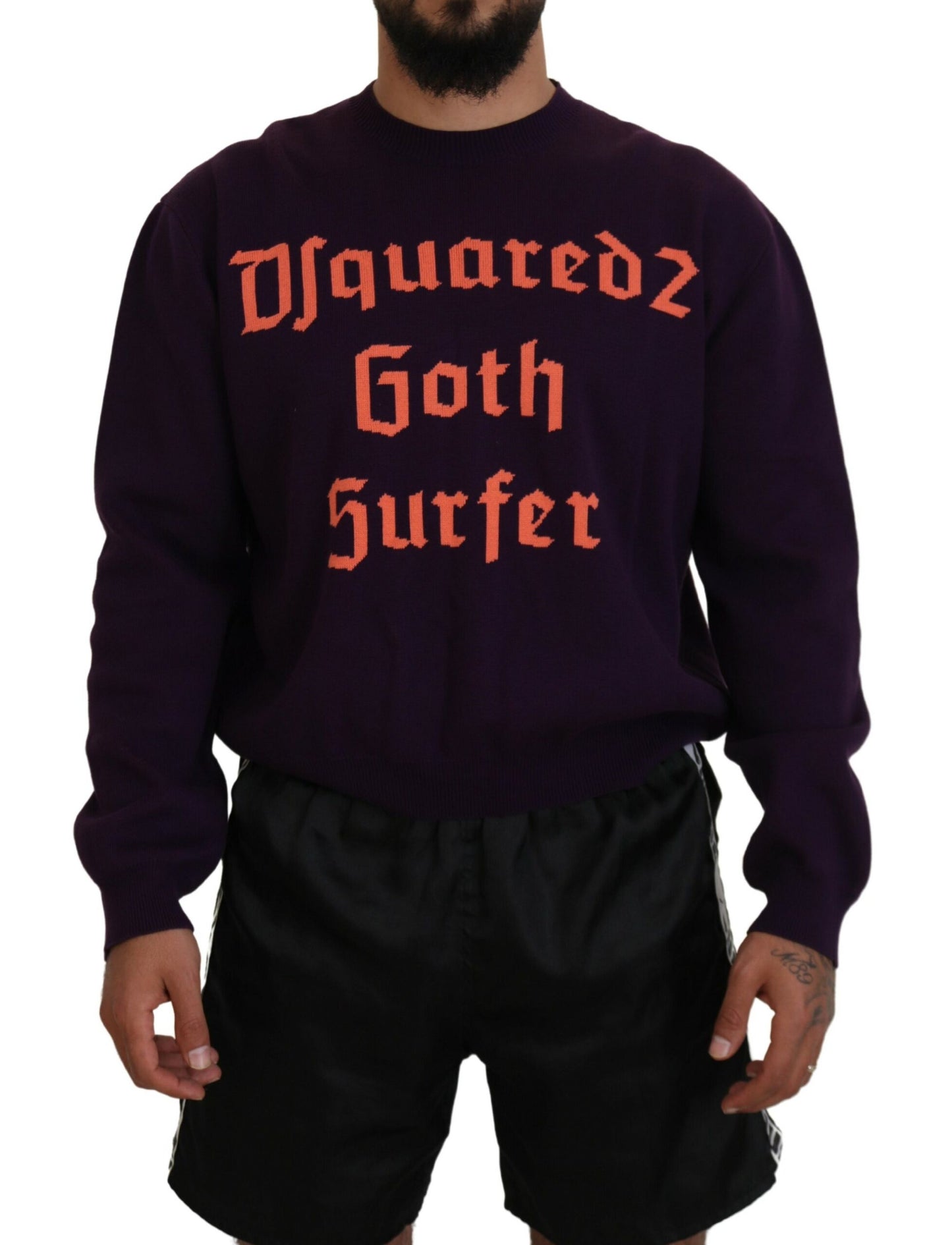 Pull en coton violet imprimé pour homme Dsquared²