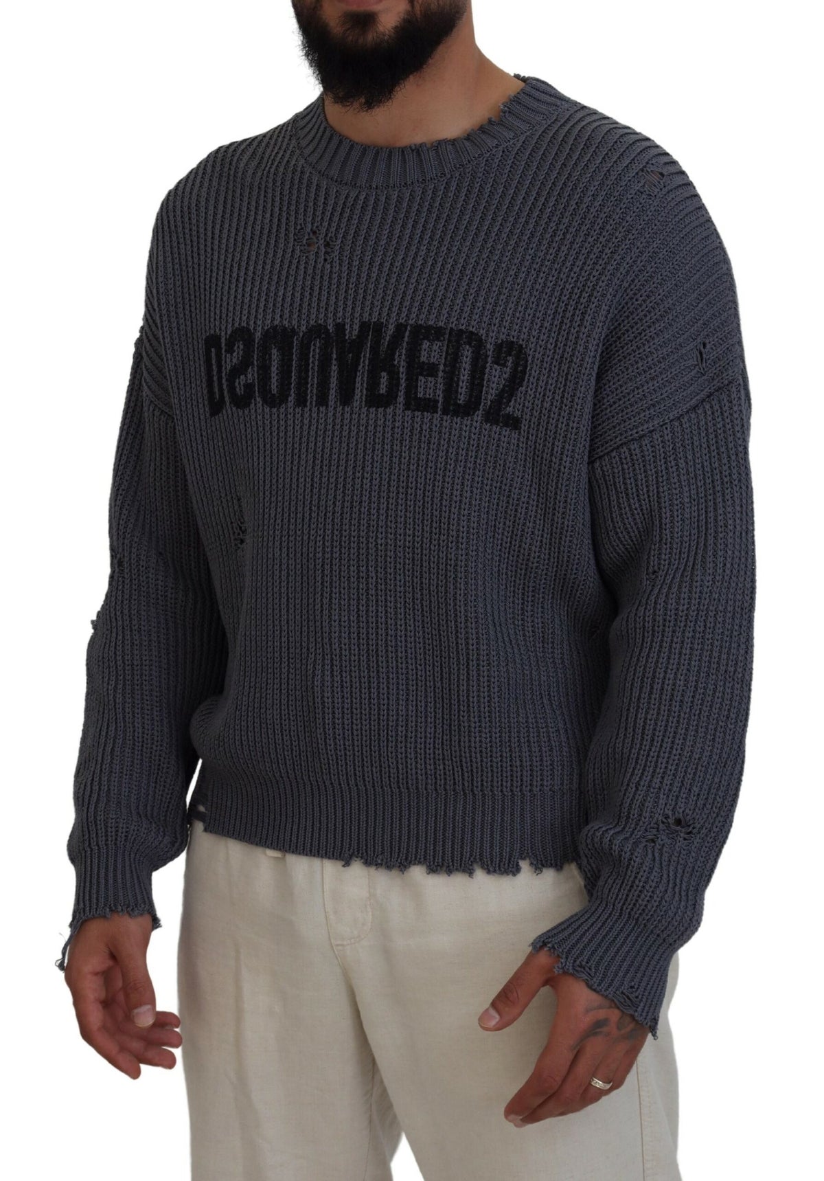 Pull en tricot gris à trous pour homme Dsquared²