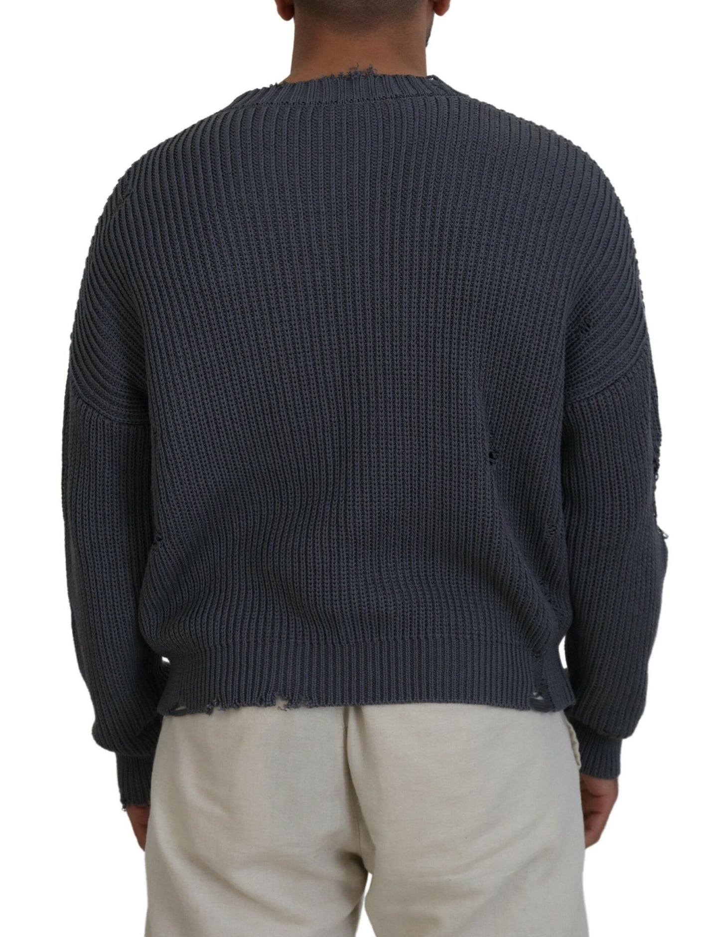 Dsquared² Grijze, versleten gebreide herenpullover