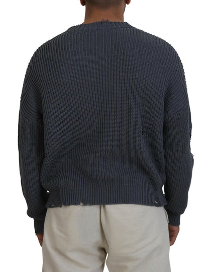 Dsquared² Grijze, versleten gebreide herenpullover