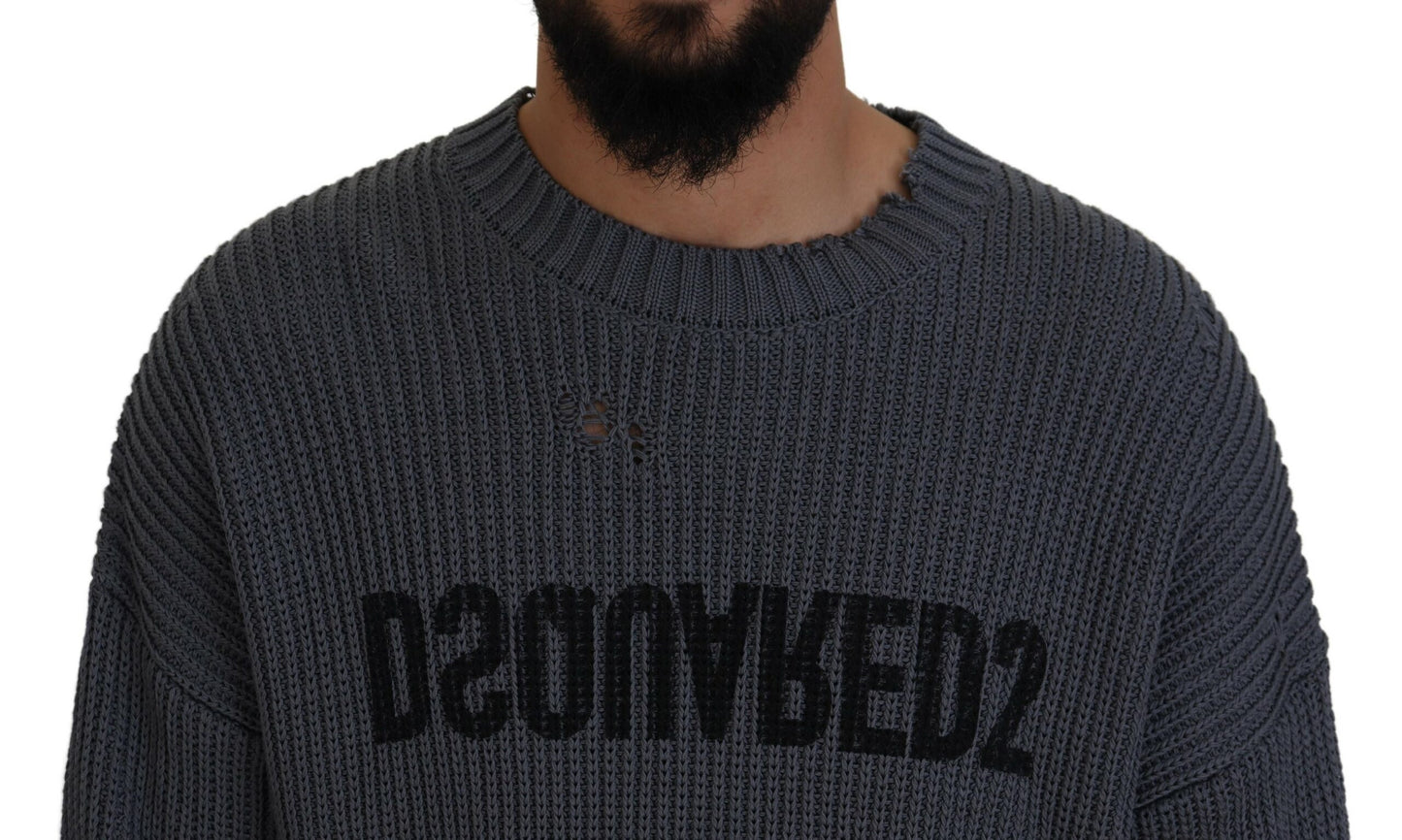 Dsquared² Grijze, versleten gebreide herenpullover