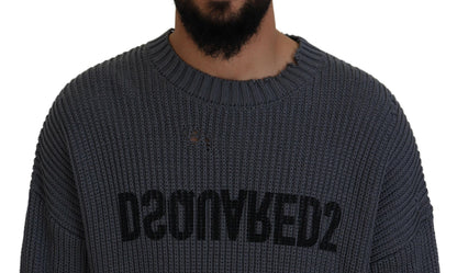 Dsquared² Grijze, versleten gebreide herenpullover