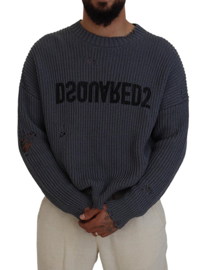 Dsquared² Grijze, versleten gebreide herenpullover