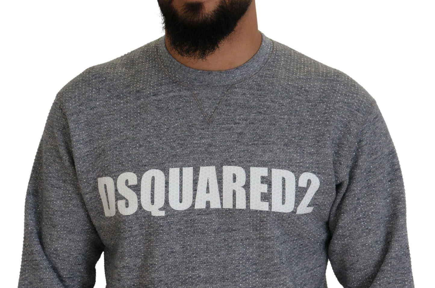 Pull en tricot gris pour homme Dsquared² avec strass.