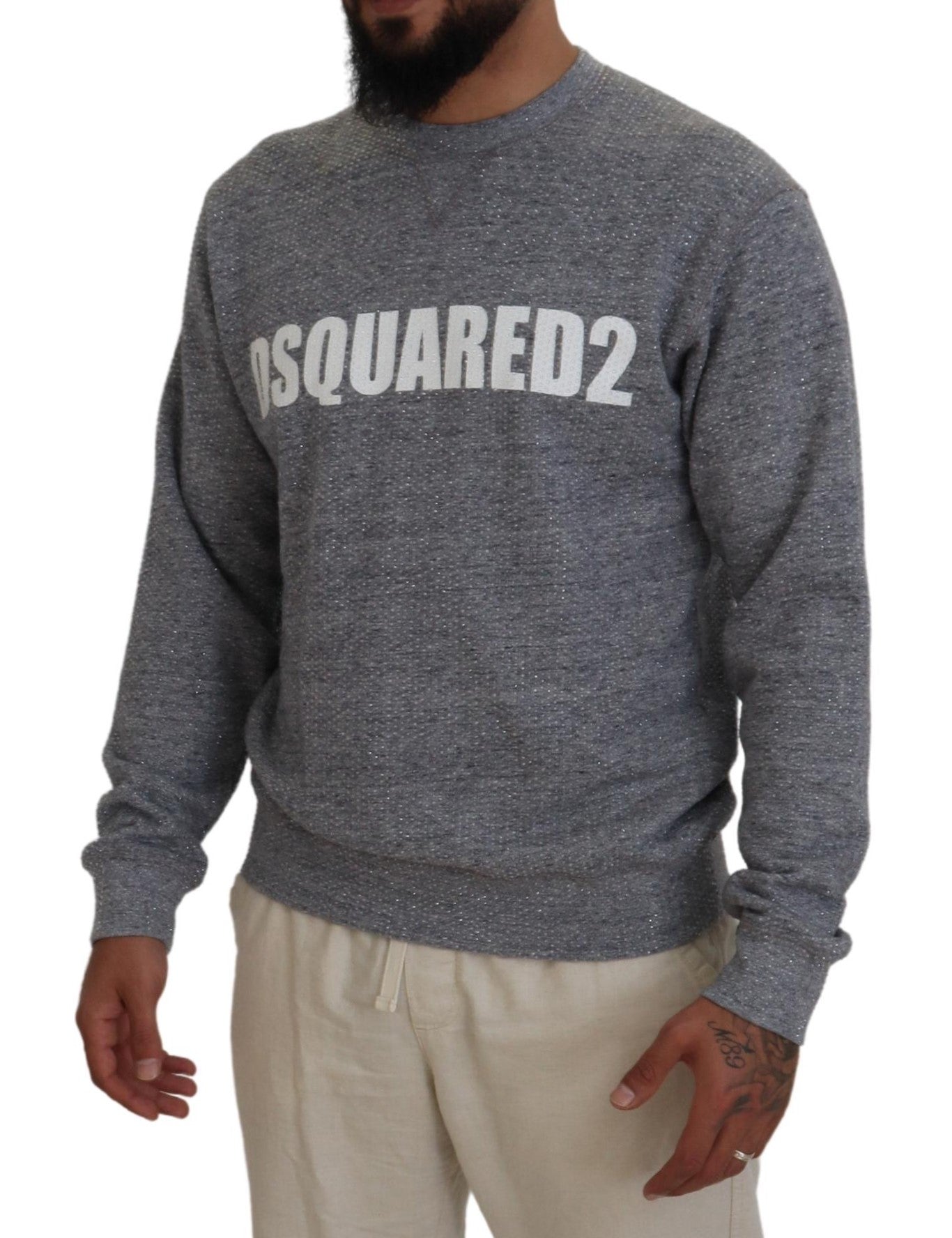 Pull en tricot gris pour homme Dsquared² avec strass.