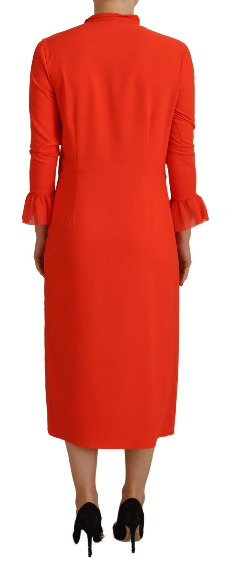 Dsquared² Red Long Sleeve Pleated Midi Dress