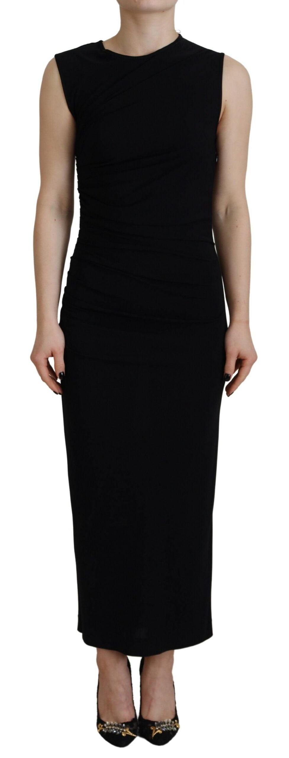 Robe Maxi Sans Manches Froncée Noire Dsquared²