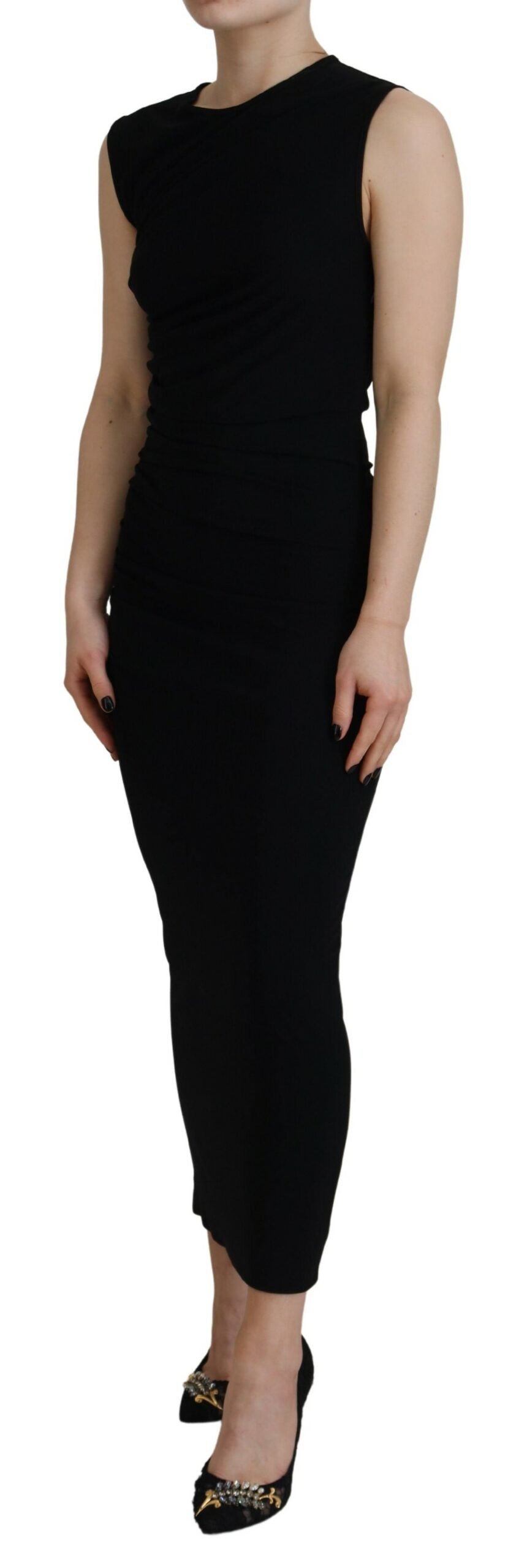Robe Maxi Sans Manches Froncée Noire Dsquared²