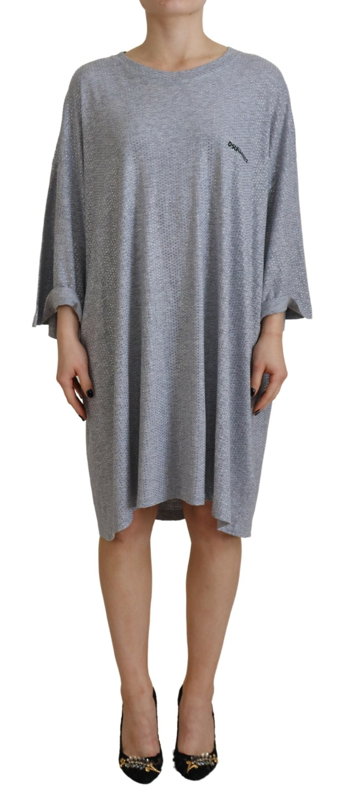 Robe Longue à Manches Longues en Coton Gris avec Cristaux Dsquared²