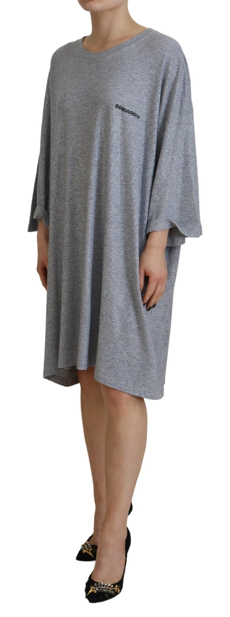 Robe Longue à Manches Longues en Coton Gris avec Cristaux Dsquared²