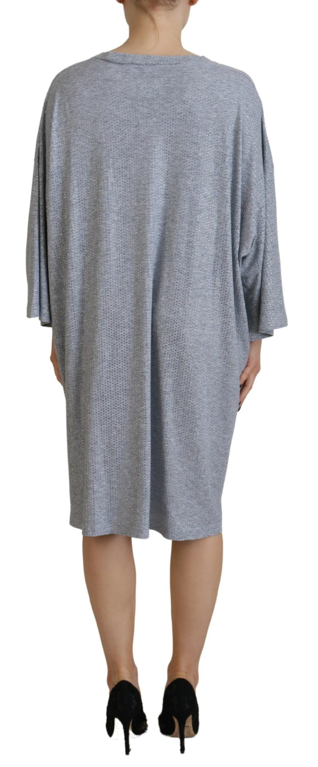 Robe Longue à Manches Longues en Coton Gris avec Cristaux Dsquared²