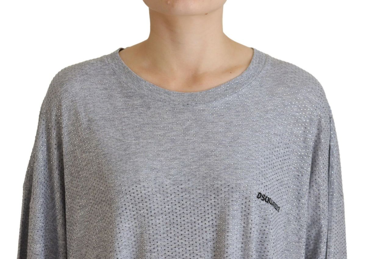 Robe Longue à Manches Longues en Coton Gris avec Cristaux Dsquared²