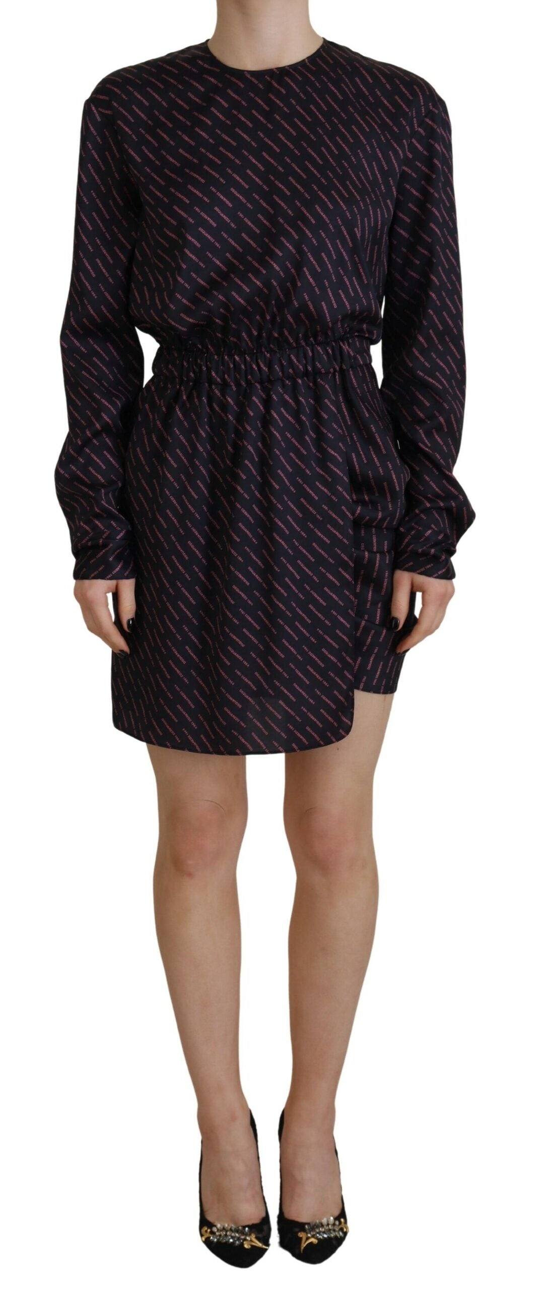 Robe Mini A-line à Manches Longues et Imprimé Logo Dsquared² Noir