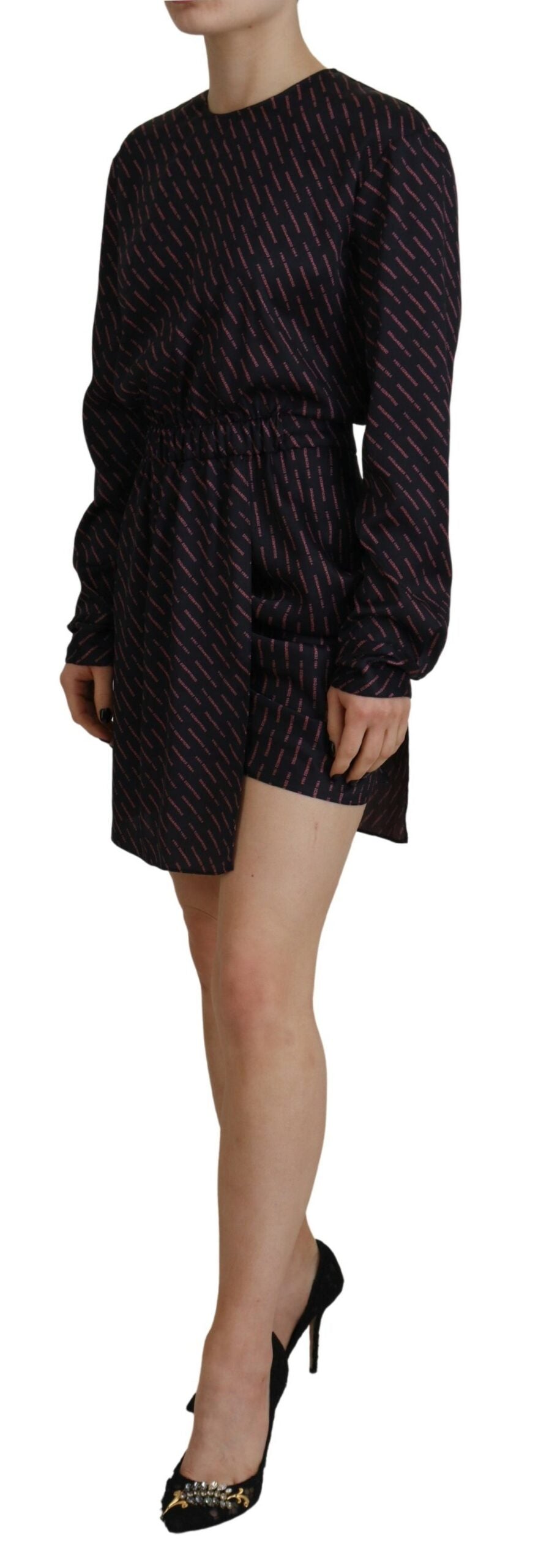 Mini-robe trapèze noire à manches longues avec imprimé du logo Dsquared²