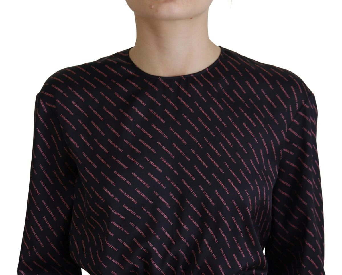 Robe Mini A-line à Manches Longues et Imprimé Logo Dsquared² Noir