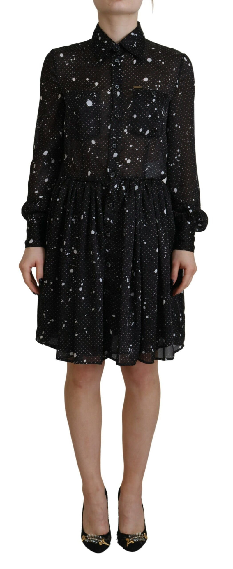 Dsquared² Black Polka Dot Long Sleeve Button Down Dress