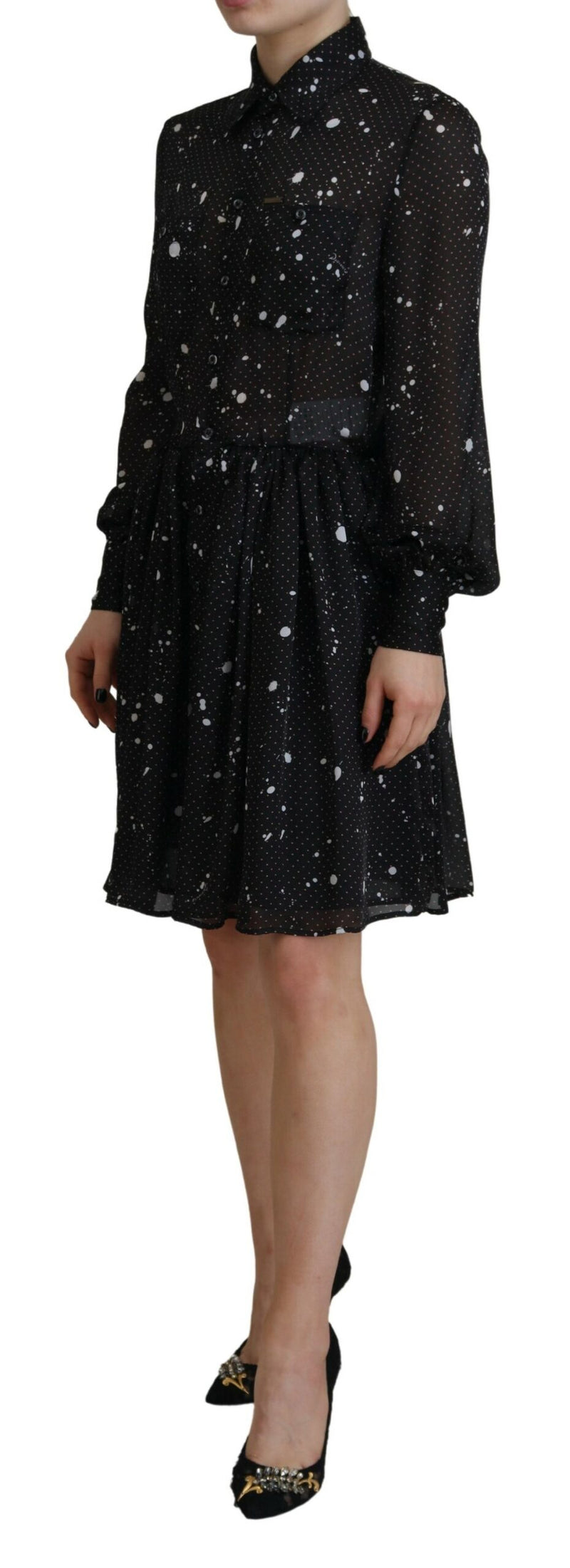 Dsquared² Black Polka Dot Long Sleeve Button Down Dress