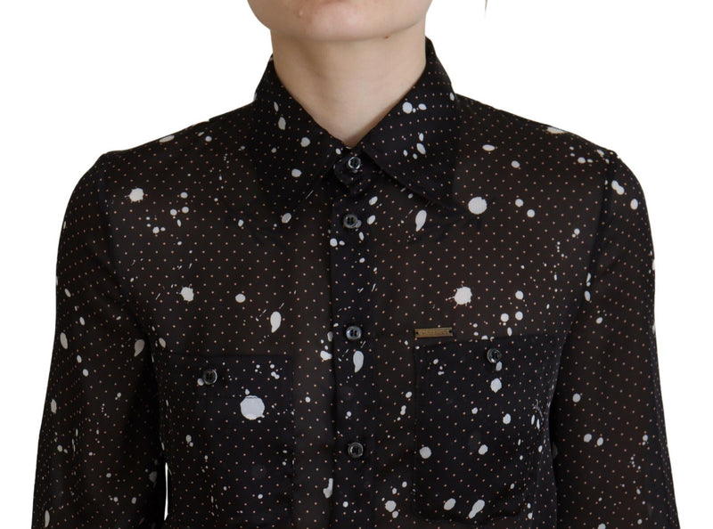 Dsquared² Black Polka Dot Long Sleeve Button Down Dress