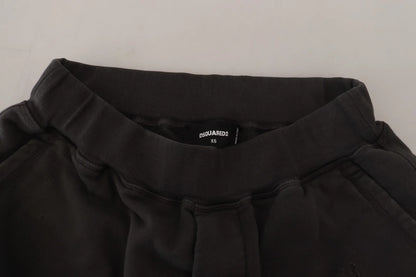 Dsquared² Zwarte katoenen, getrapte, taps toelopende shorts met een middelhoge taille.