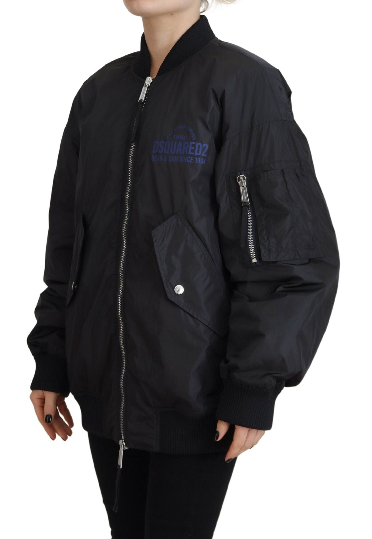 Dsquared² Veste Bomber Femme Noir avec Imprimé Logo