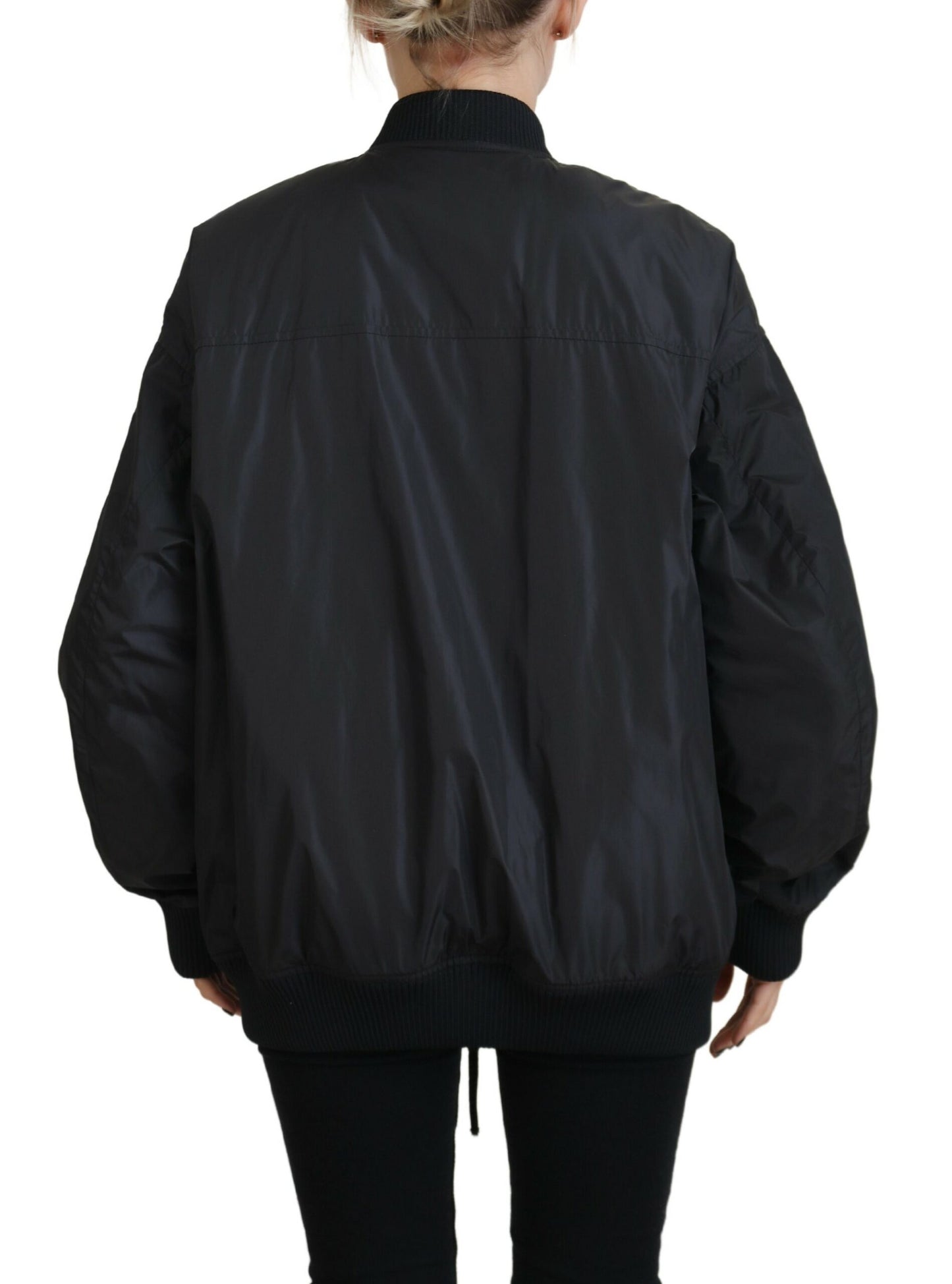 Dsquared² Veste bomber à fermeture éclair pour femme, imprimé logo noir.