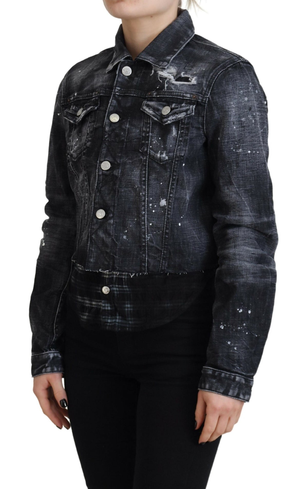 Veste en Jean Distressée en Coton Grise Dsquared²