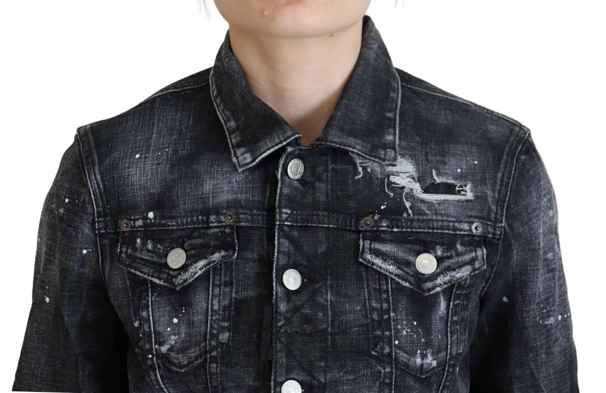 Veste en Jean Distressée en Coton Grise Dsquared²