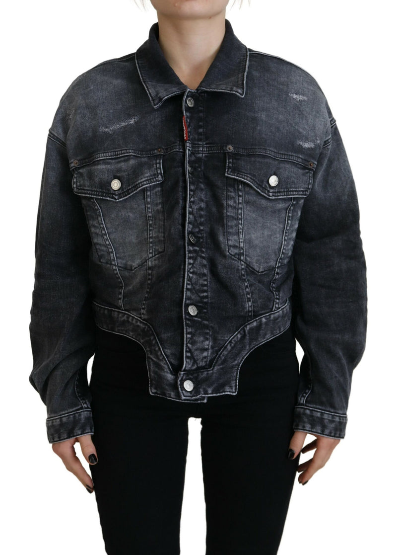 Dsquared² Gray Washed Cropped Denim Jacket