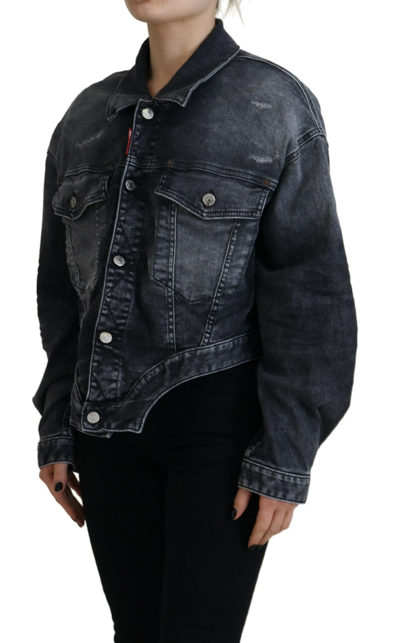 Dsquared² Gray Washed Cropped Denim Jacket
