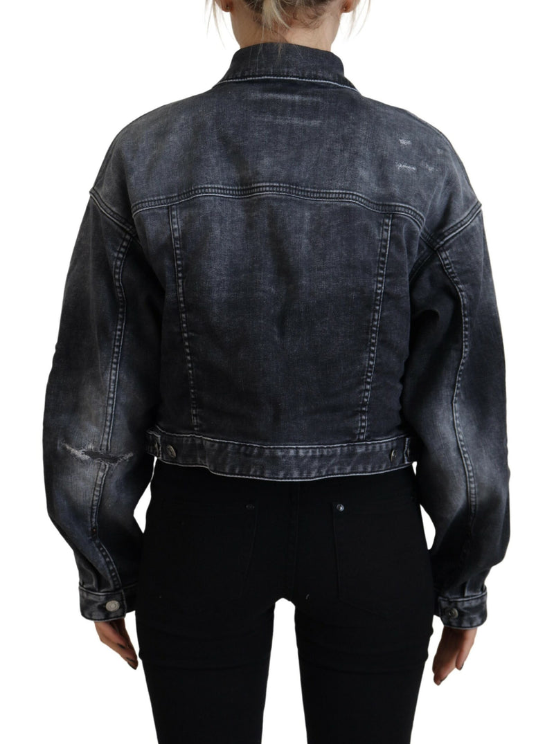 Dsquared² Gray Washed Cropped Denim Jacket