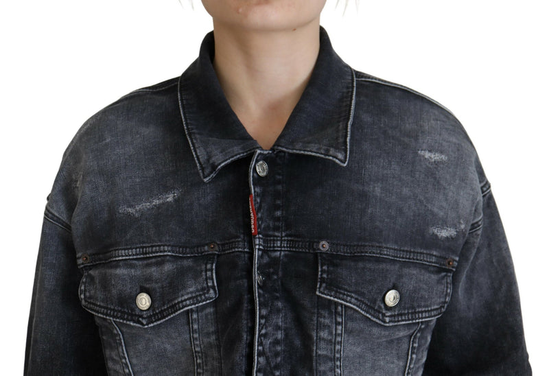 Dsquared² Gray Washed Cropped Denim Jacket